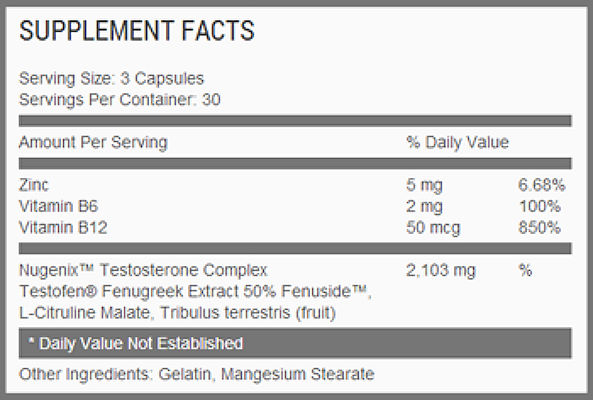 Nugenix Ingredients Supplement Facts